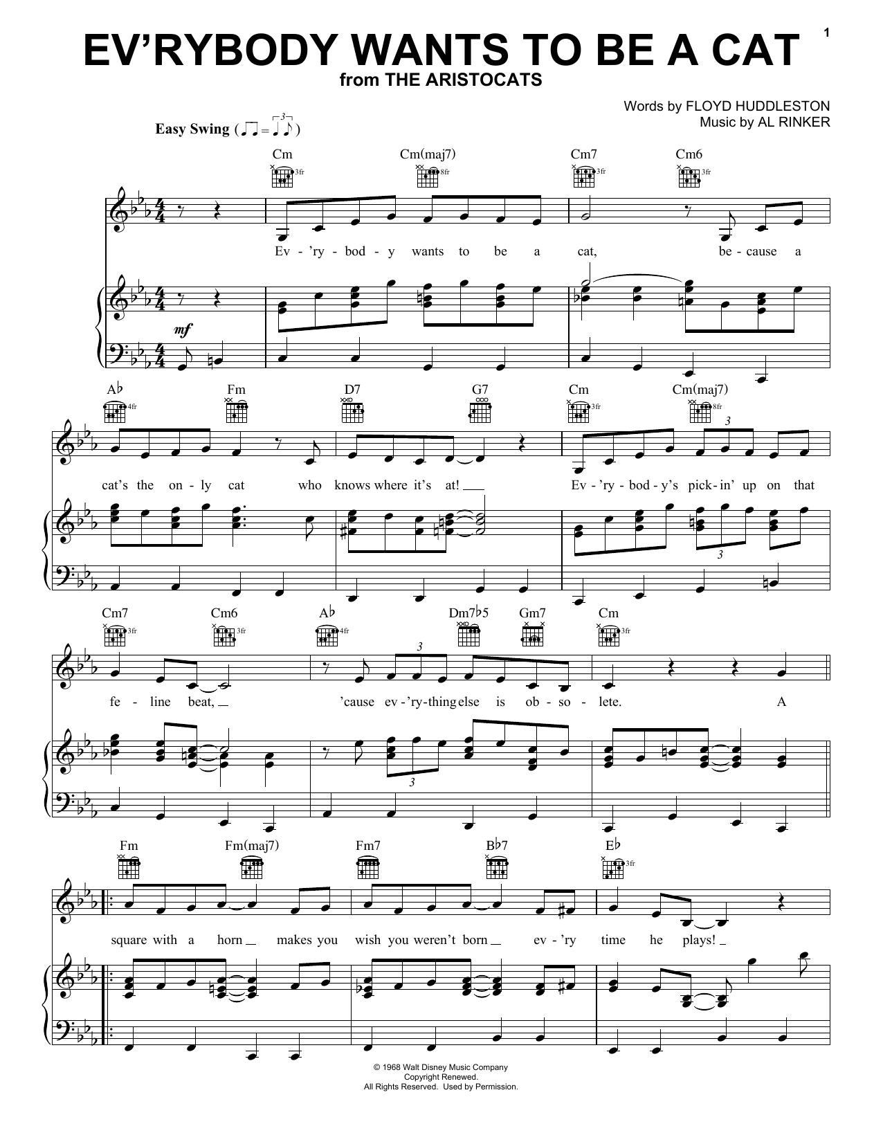 Al Rinker Ev'rybody Wants To Be A Cat Sheet Music Notes & Chords for Piano, Vocal & Guitar (Right-Hand Melody) - Download or Print PDF