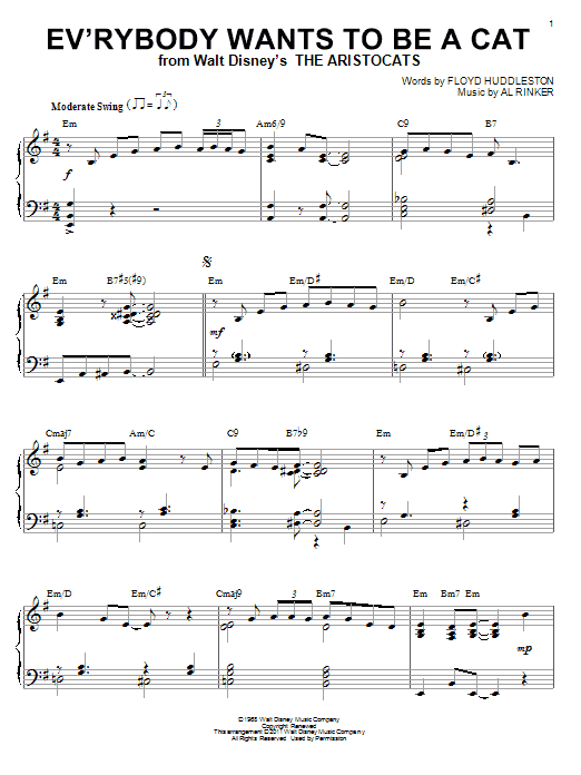 Al Rinker Ev'rybody Wants To Be A Cat [Jazz version] (arr. Brent Edstrom) Sheet Music Notes & Chords for Piano - Download or Print PDF