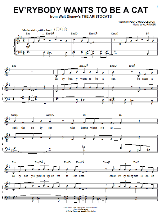 Al Rinker Ev'rybody Wants To Be A Cat Sheet Music Notes & Chords for Melody Line, Lyrics & Chords - Download or Print PDF