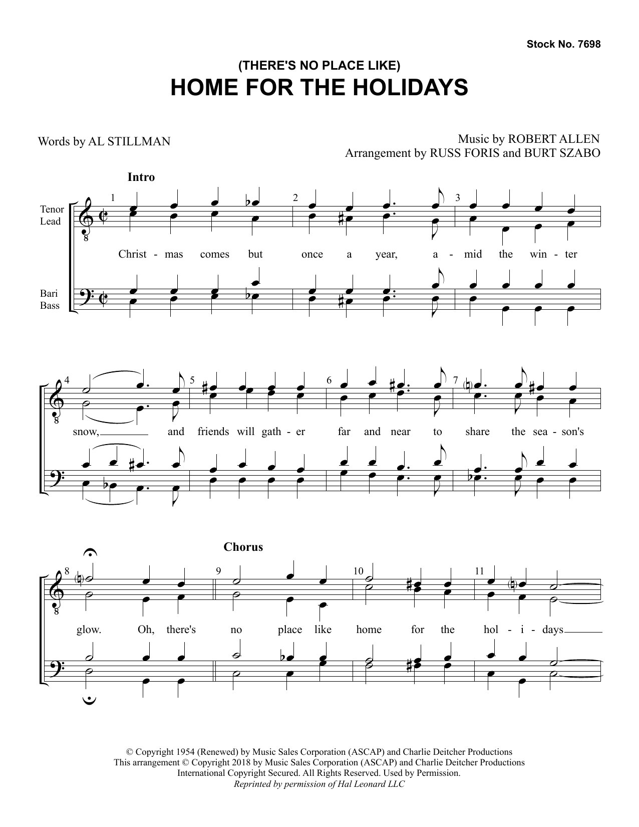 Al Stillman & Robert Allen (There's No Place Like) Home for the Holidays (arr. Russ Foris & Burt Szabo) Sheet Music Notes & Chords for SATB Choir - Download or Print PDF