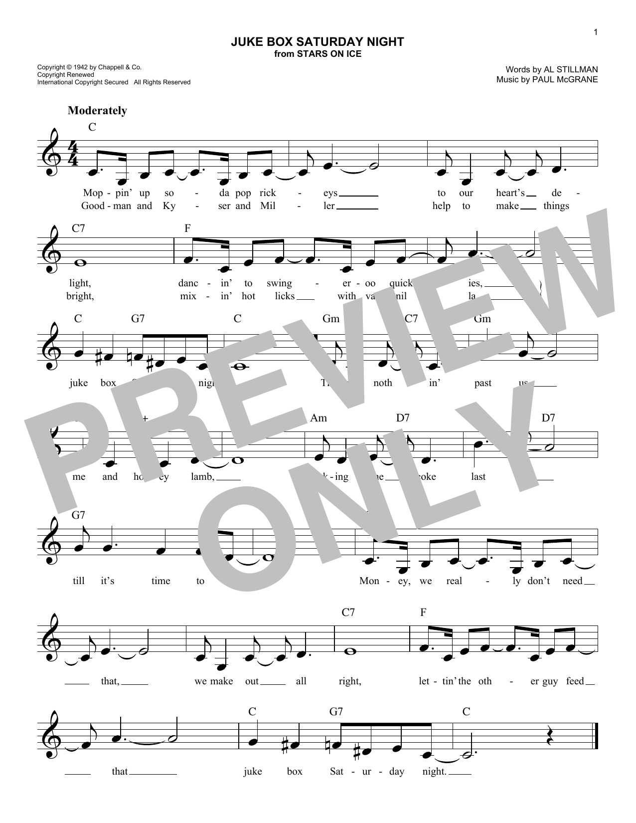 Al Stillman Juke Box Saturday Night Sheet Music Notes & Chords for Melody Line, Lyrics & Chords - Download or Print PDF