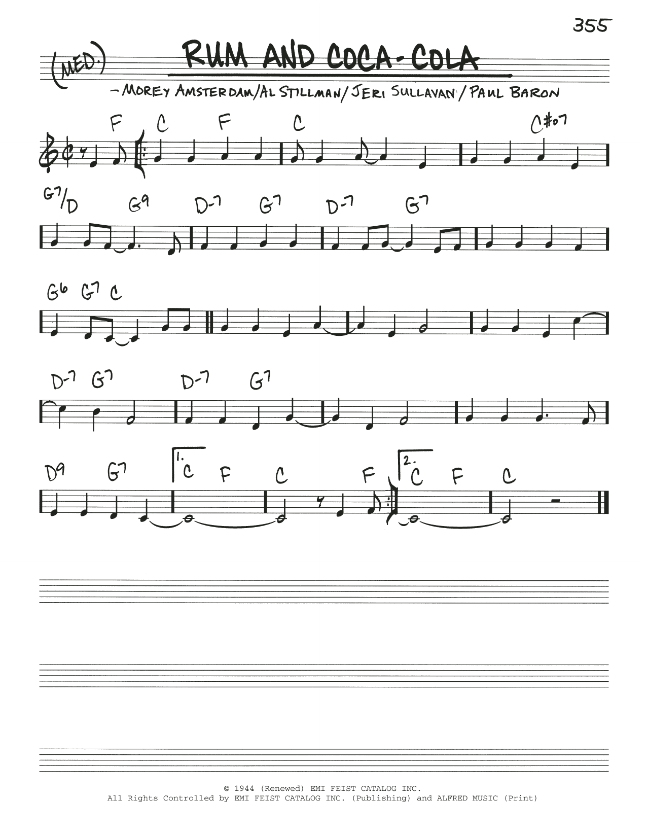 Al Stillman Rum And Coca-Cola Sheet Music Notes & Chords for Real Book – Melody & Chords - Download or Print PDF