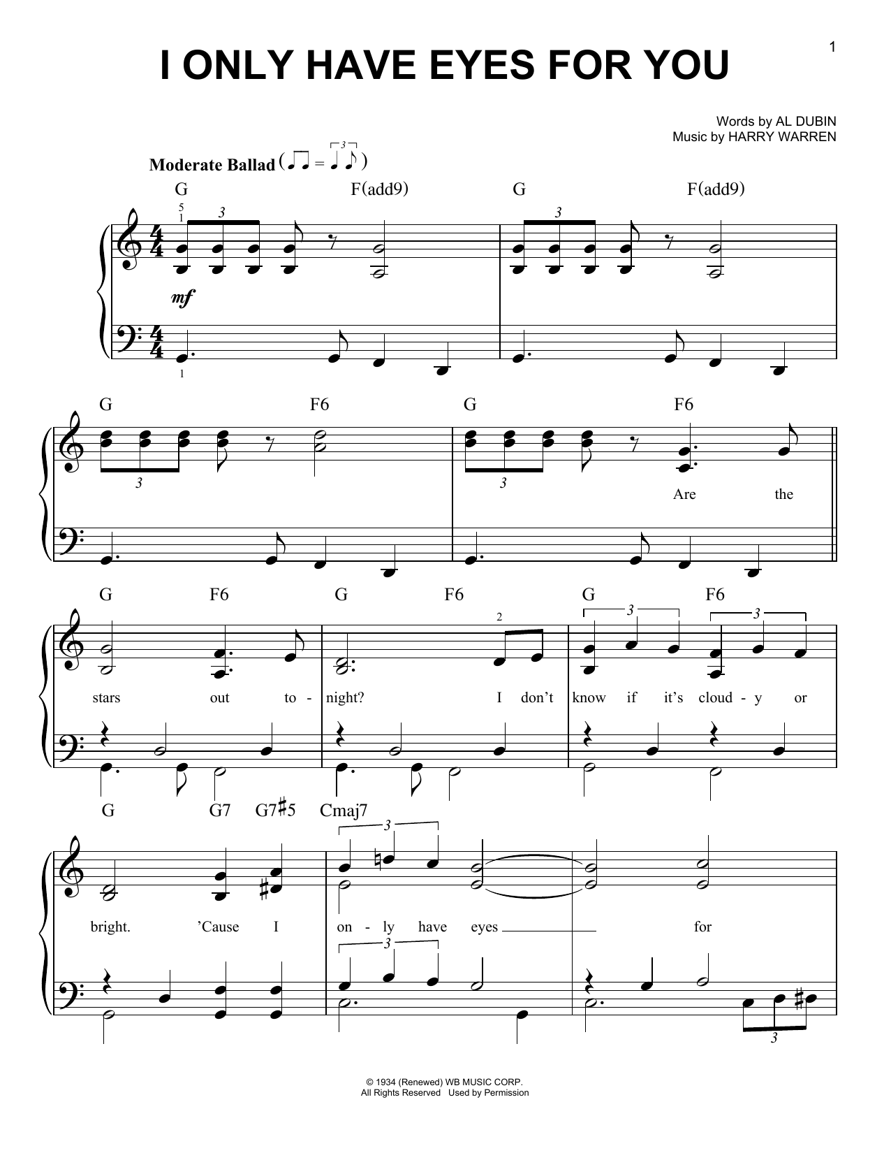 Preview Al Dubin I Only Have Eyes For You Folk sheet music, notes and chords for Melody Line, Lyrics & Chords, SKU: 251943 I Only Have Eyes For You sheet music