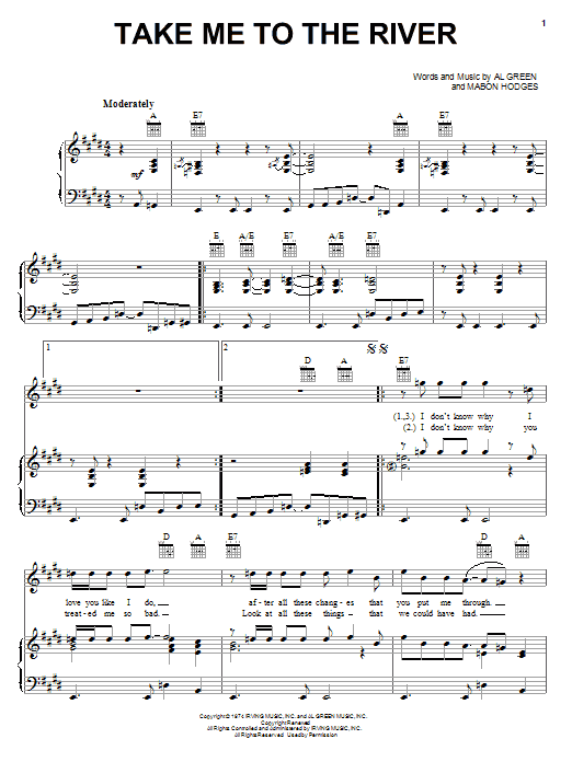 Preview Al Green Take Me To The River Soul sheet music, notes and chords for Alto Saxophone, SKU: 32938 Take Me To The River sheet music