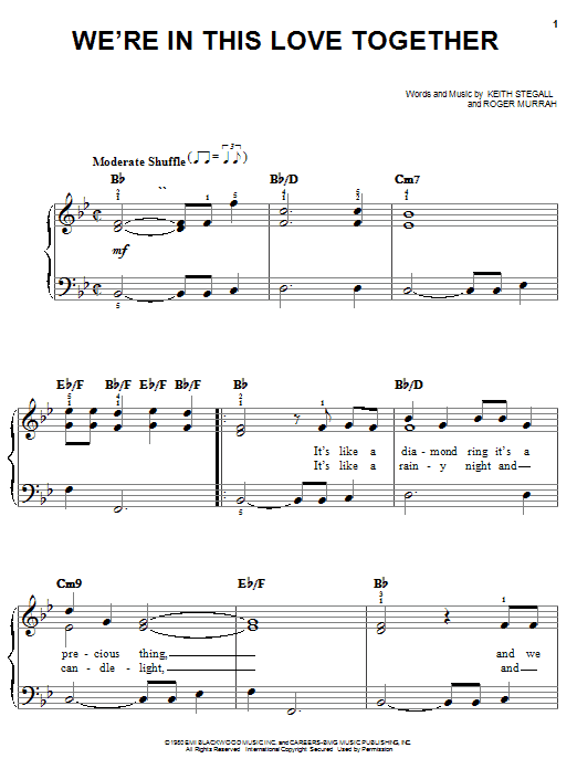 Preview Al Jarreau We're In This Love Together Jazz sheet music, notes and chords for Lyrics & Chords, SKU: 81435 We're In This Love Together sheet music