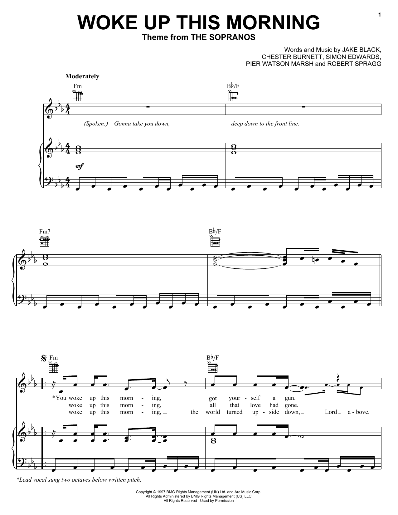 Alabama Three Woke Up This Morning Sheet Music Notes & Chords for Piano, Vocal & Guitar (Right-Hand Melody) - Download or Print PDF