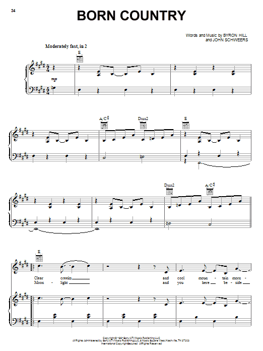 Alabama Born Country Sheet Music Notes & Chords for Piano, Vocal & Guitar (Right-Hand Melody) - Download or Print PDF