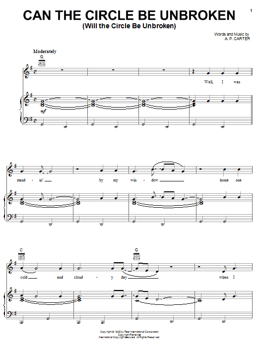 Alabama Can The Circle Be Unbroken (Will The Circle Be Unbroken) Sheet Music Notes & Chords for Piano, Vocal & Guitar (Right-Hand Melody) - Download or Print PDF