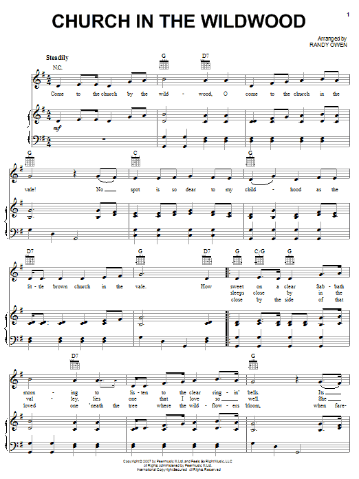 Alabama Church In The Wildwood Sheet Music Notes & Chords for Piano, Vocal & Guitar (Right-Hand Melody) - Download or Print PDF