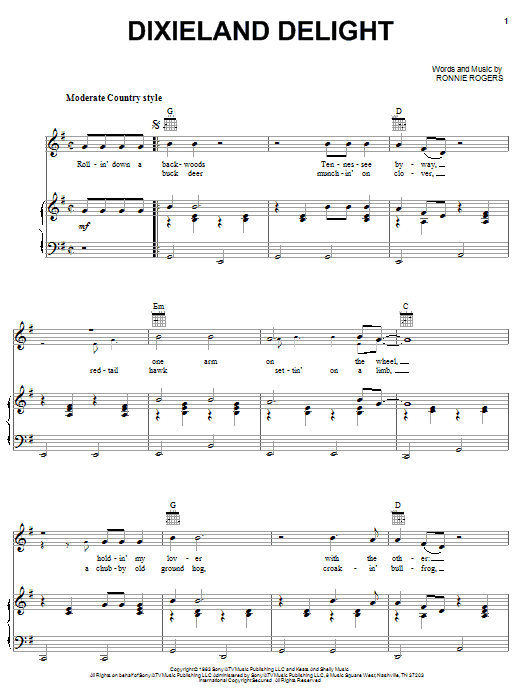 Alabama Dixieland Delight Sheet Music Notes & Chords for Piano, Vocal & Guitar (Right-Hand Melody) - Download or Print PDF