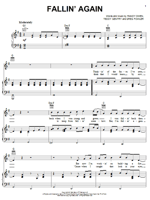 Alabama Fallin' Again Sheet Music Notes & Chords for Piano, Vocal & Guitar (Right-Hand Melody) - Download or Print PDF