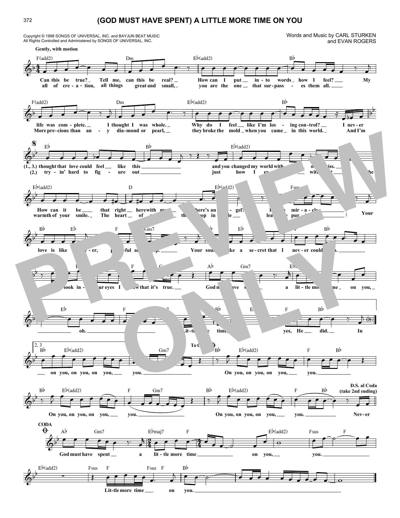 Alabama (God Must Have Spent) A Little More Time On You (feat. 'N Sync) Sheet Music Notes & Chords for Melody Line, Lyrics & Chords - Download or Print PDF