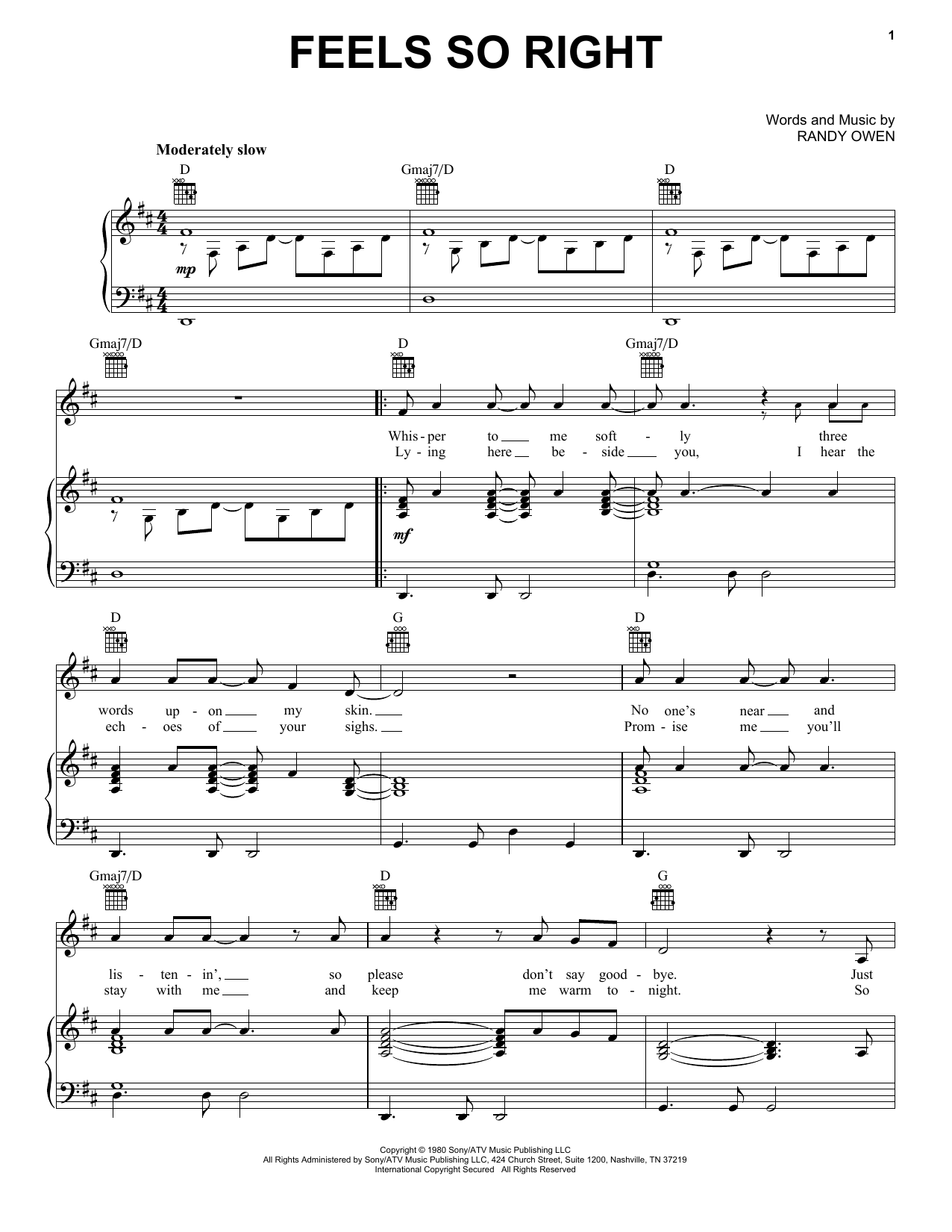 Alabama Feels So Right Sheet Music Notes & Chords for Melody Line, Lyrics & Chords - Download or Print PDF