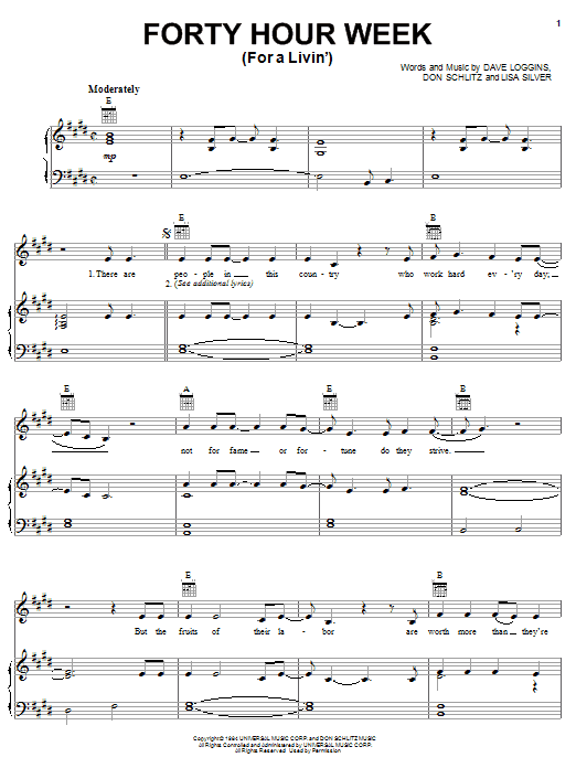 Forty Hour Week (For A Livin') sheet music