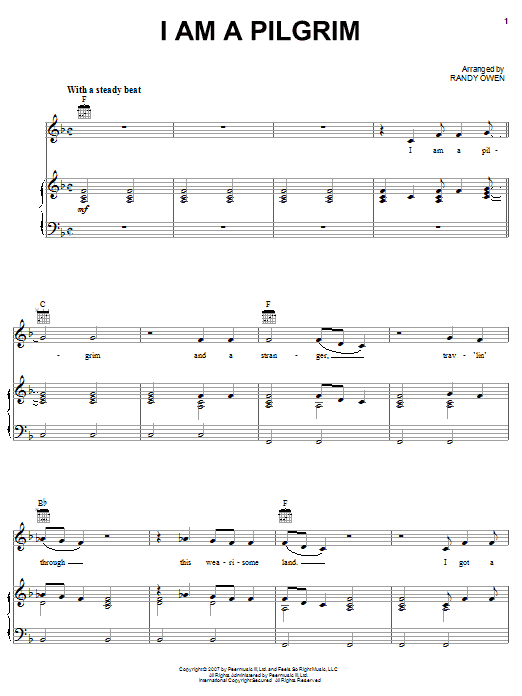 Alabama I Am A Pilgrim Sheet Music Notes & Chords for Piano, Vocal & Guitar (Right-Hand Melody) - Download or Print PDF