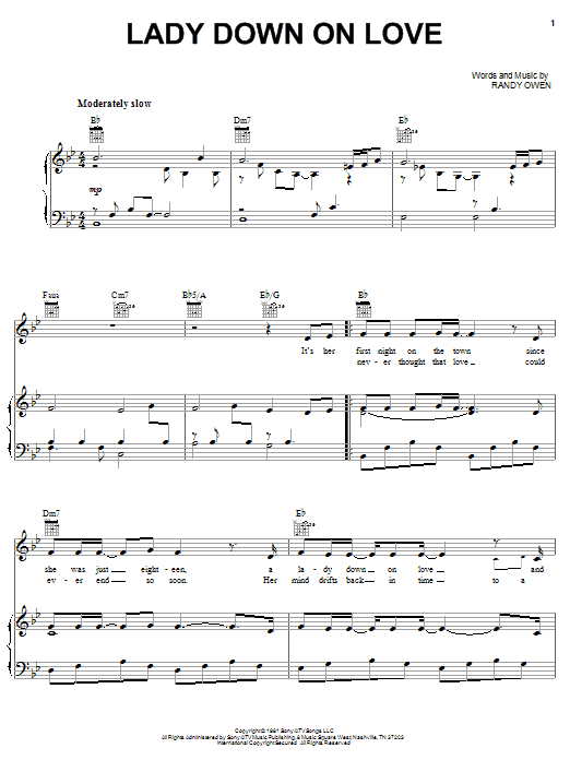 Alabama Lady Down On Love Sheet Music Notes & Chords for Piano, Vocal & Guitar (Right-Hand Melody) - Download or Print PDF Alabama Lady Down On Love Sheet Music Notes & Chords for Piano, Vocal & Guitar (Right-Hand Melody) - Download or Print PDF