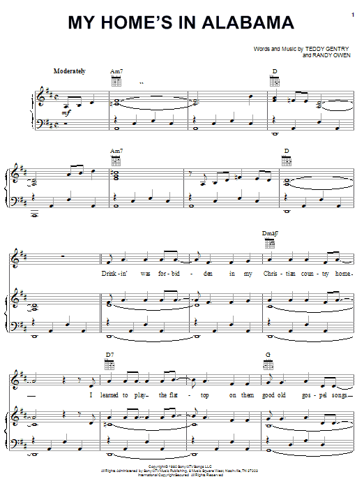 Alabama My Home's In Alabama Sheet Music Notes & Chords for Easy Guitar Tab - Download or Print PDF