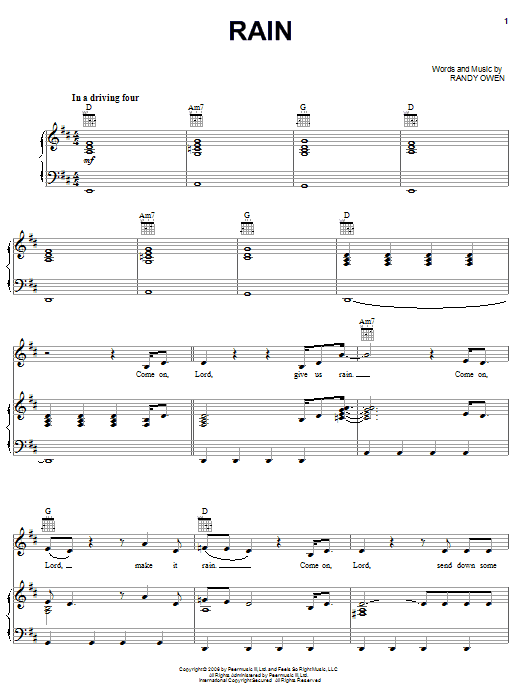 Alabama Rain Sheet Music Notes & Chords for Piano, Vocal & Guitar (Right-Hand Melody) - Download or Print PDF