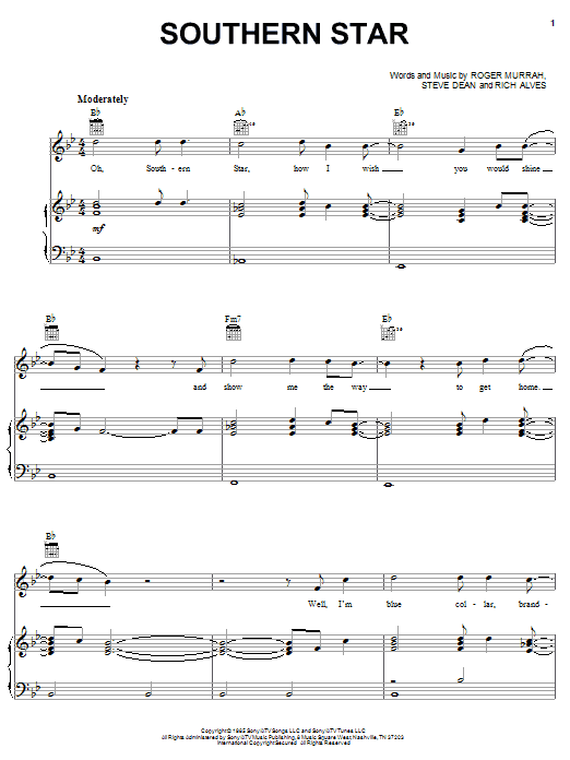 Alabama Southern Star Sheet Music Notes & Chords for Piano, Vocal & Guitar (Right-Hand Melody) - Download or Print PDF
