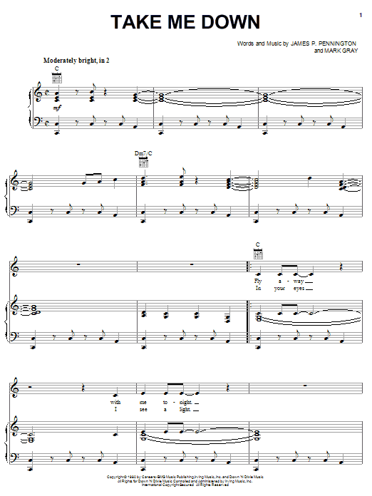 Alabama Take Me Down Sheet Music Notes & Chords for Piano, Vocal & Guitar (Right-Hand Melody) - Download or Print PDF
