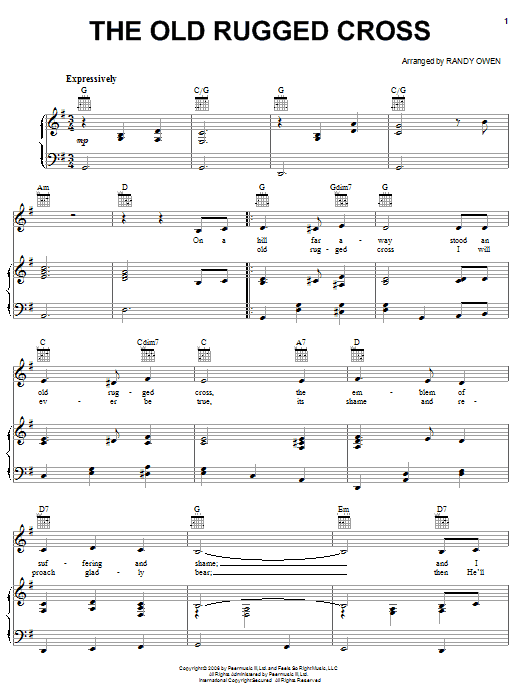 Alabama The Old Rugged Cross Sheet Music Notes & Chords for Piano, Vocal & Guitar (Right-Hand Melody) - Download or Print PDF