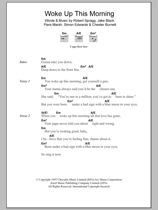 Alabama 3 Woke Up This Morning (Theme from The Sopranos) Sheet Music Notes & Chords for Lyrics & Chords - Download or Print PDF