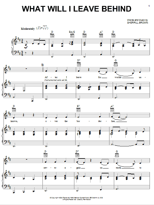 Alabama What Will I Leave Behind Sheet Music Notes & Chords for Piano, Vocal & Guitar (Right-Hand Melody) - Download or Print PDF