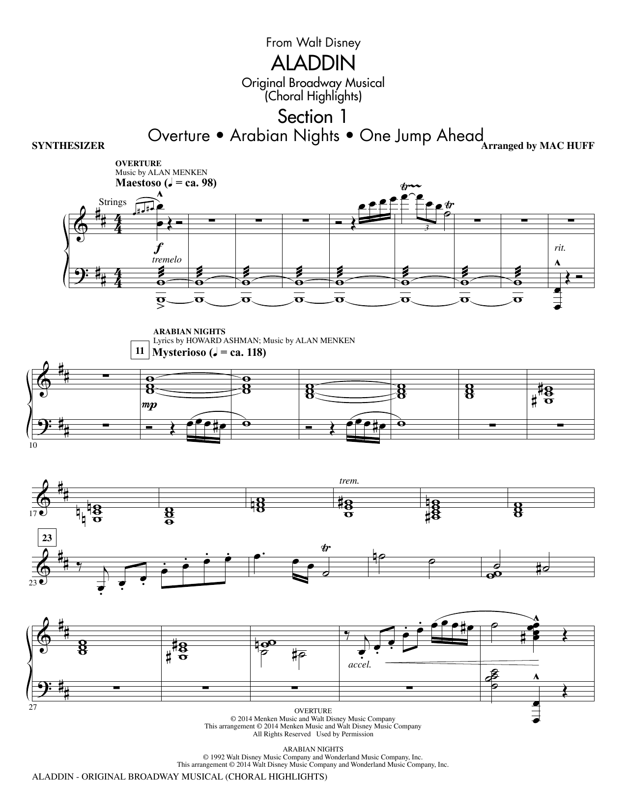 Alan Menken Howard Ashman Aladdin Choral Highlights From Aladdin The Broadway Musical Arr Mac Huff Synthesizer Sheet Music Download Pdf Score 338489