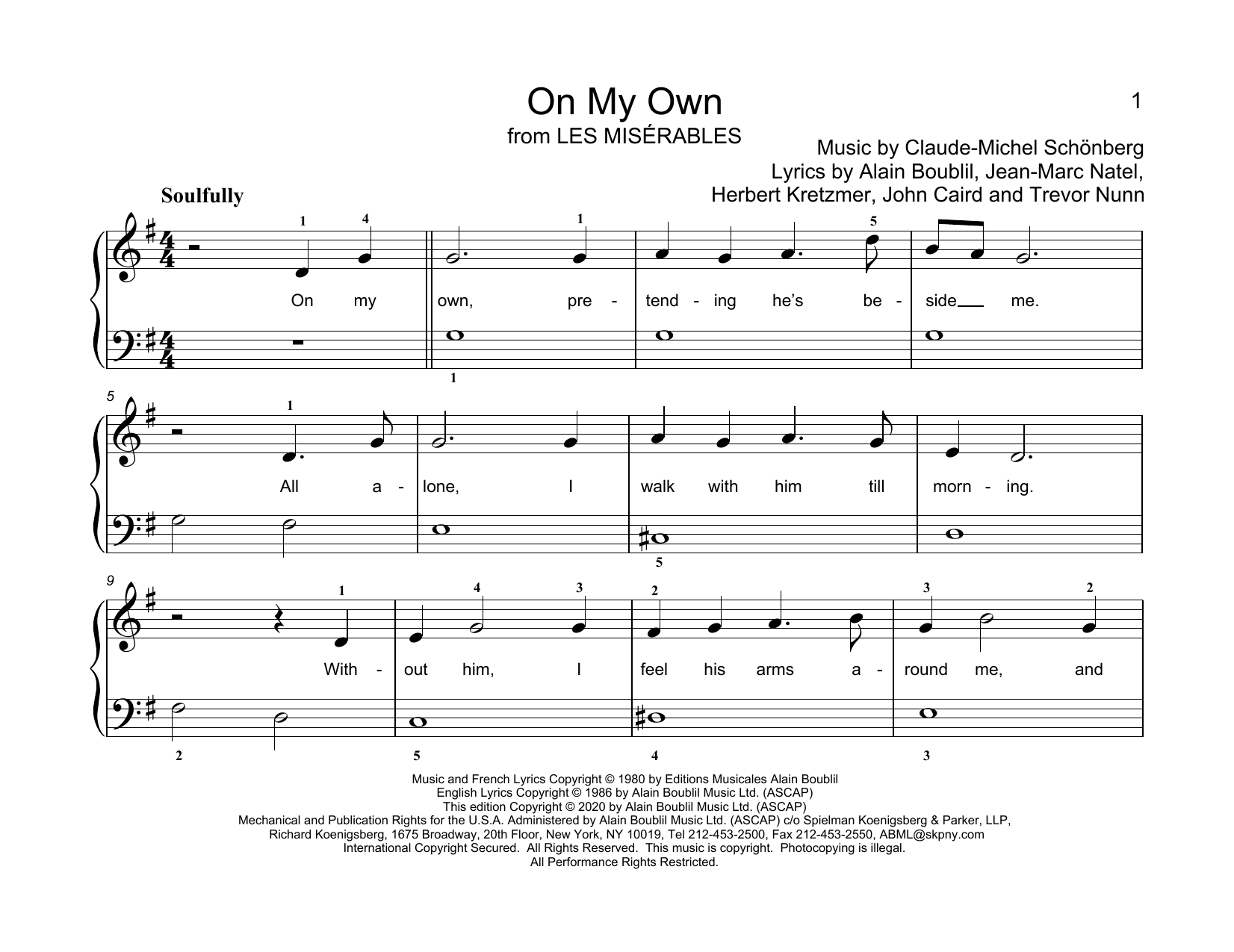 Alain Boublil & Claude-Michel Schonberg On My Own (from Les Miserables) (arr. Christopher Hussey) Sheet Music Notes & Chords for Educational Piano - Download or Print PDF