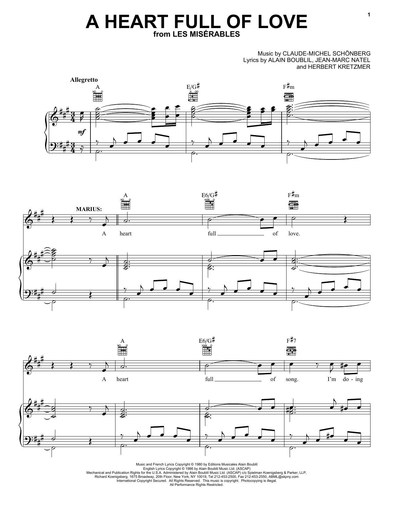 Alain Boublil A Heart Full Of Love Sheet Music Notes & Chords for Ukulele - Download or Print PDF