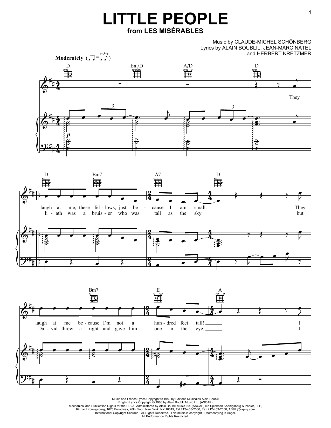 Alain Boublil Little People Sheet Music Notes & Chords for Piano, Vocal & Guitar (Right-Hand Melody) - Download or Print PDF