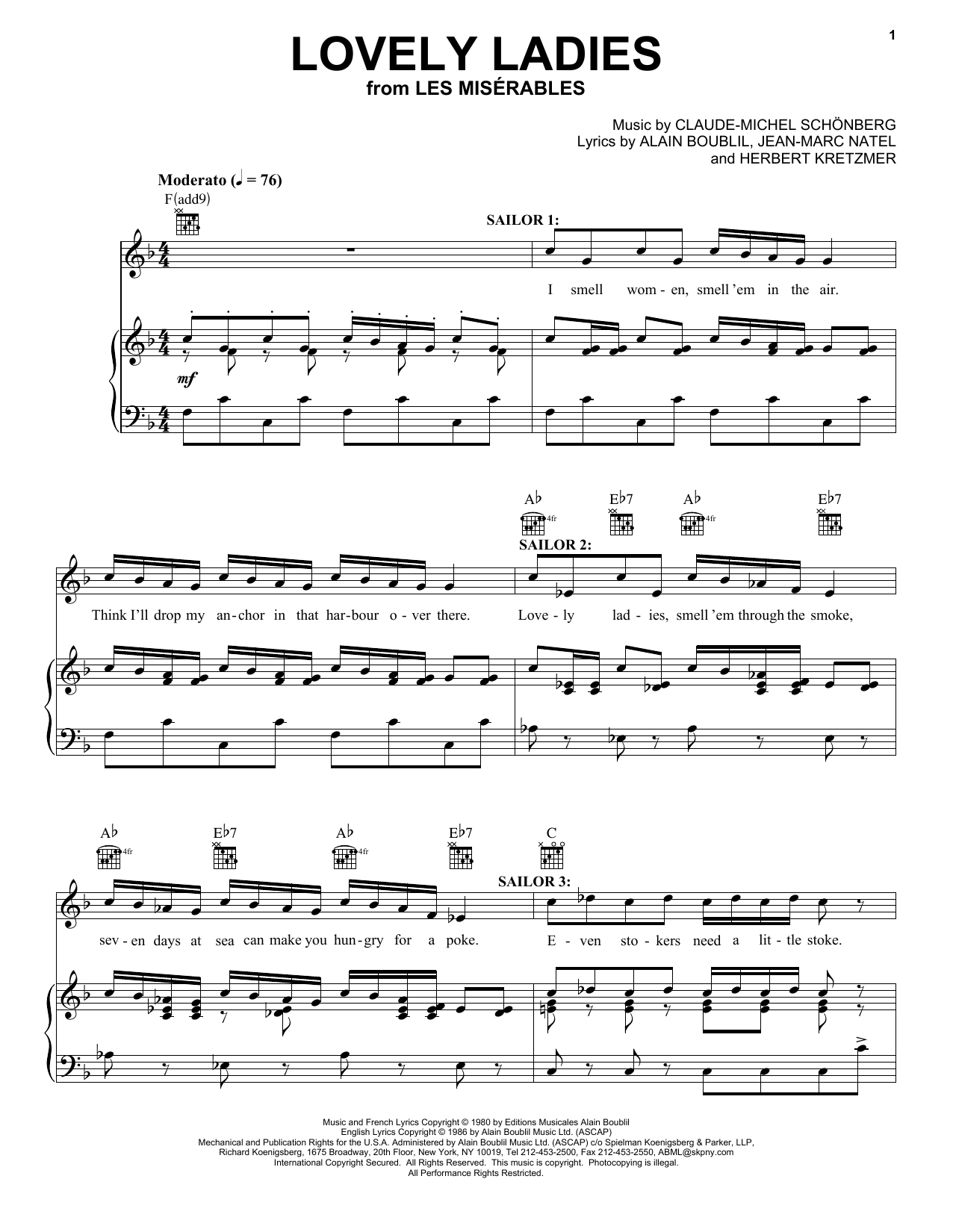 Alain Boublil Lovely Ladies Sheet Music Notes & Chords for Piano, Vocal & Guitar (Right-Hand Melody) - Download or Print PDF