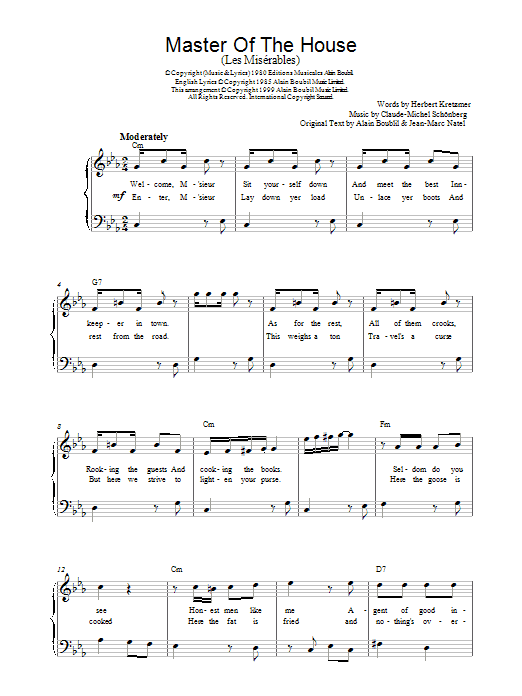 Boublil and Schonberg Master Of The House (from Les Miserables) Sheet Music Notes & Chords for Piano - Download or Print PDF