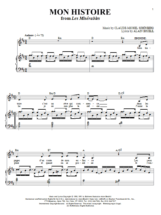 Alain Boublil Mon Histoire Sheet Music Notes & Chords for Piano, Vocal & Guitar (Right-Hand Melody) - Download or Print PDF