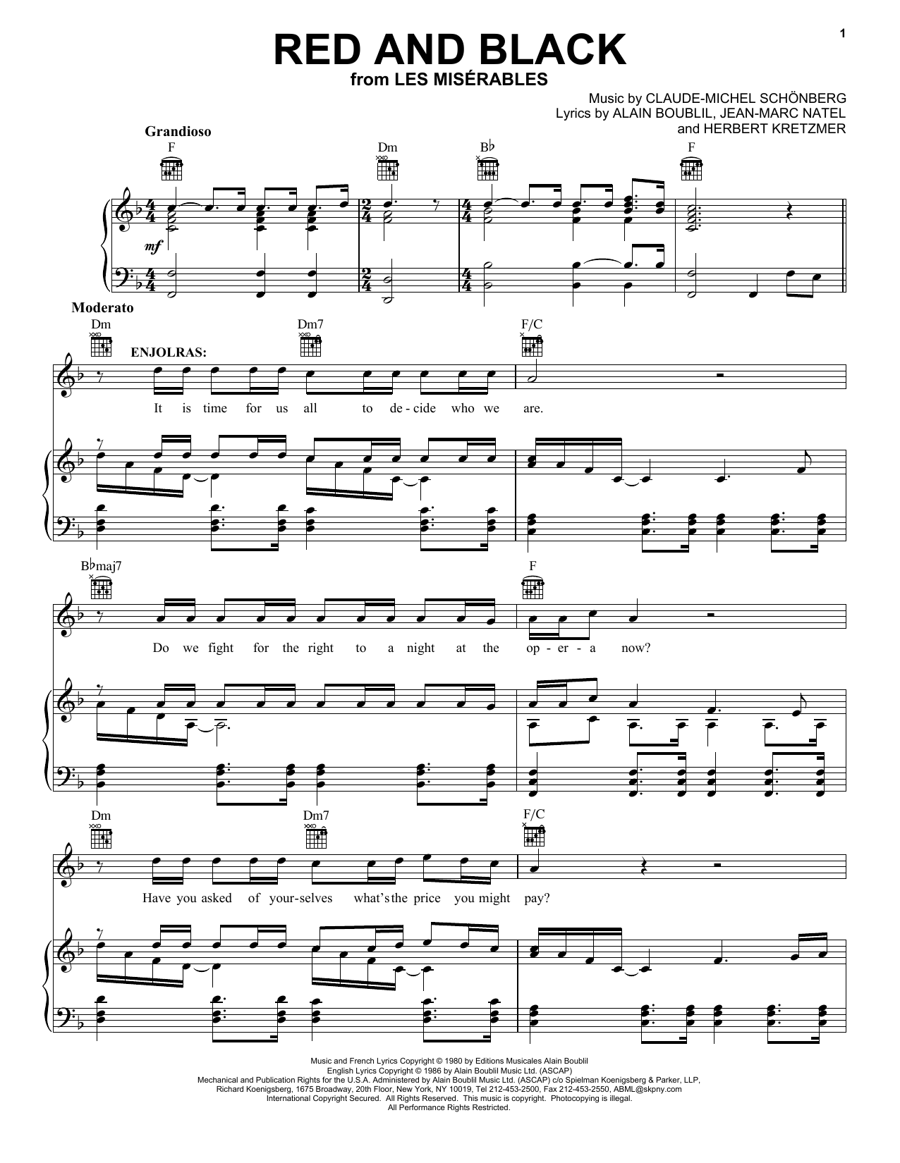Alain Boublil Red And Black Sheet Music Notes & Chords for Piano, Vocal & Guitar (Right-Hand Melody) - Download or Print PDF