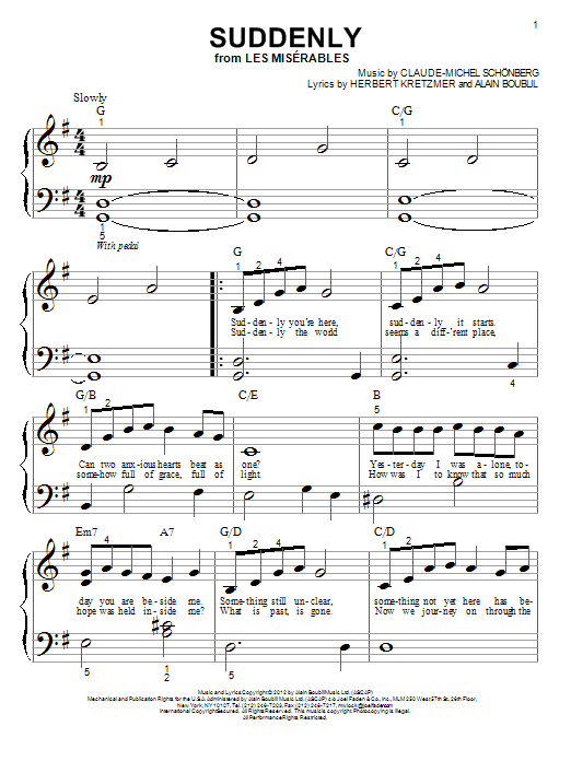 Alain Boublil Suddenly Sheet Music Notes & Chords for Big Note Piano - Download or Print PDF