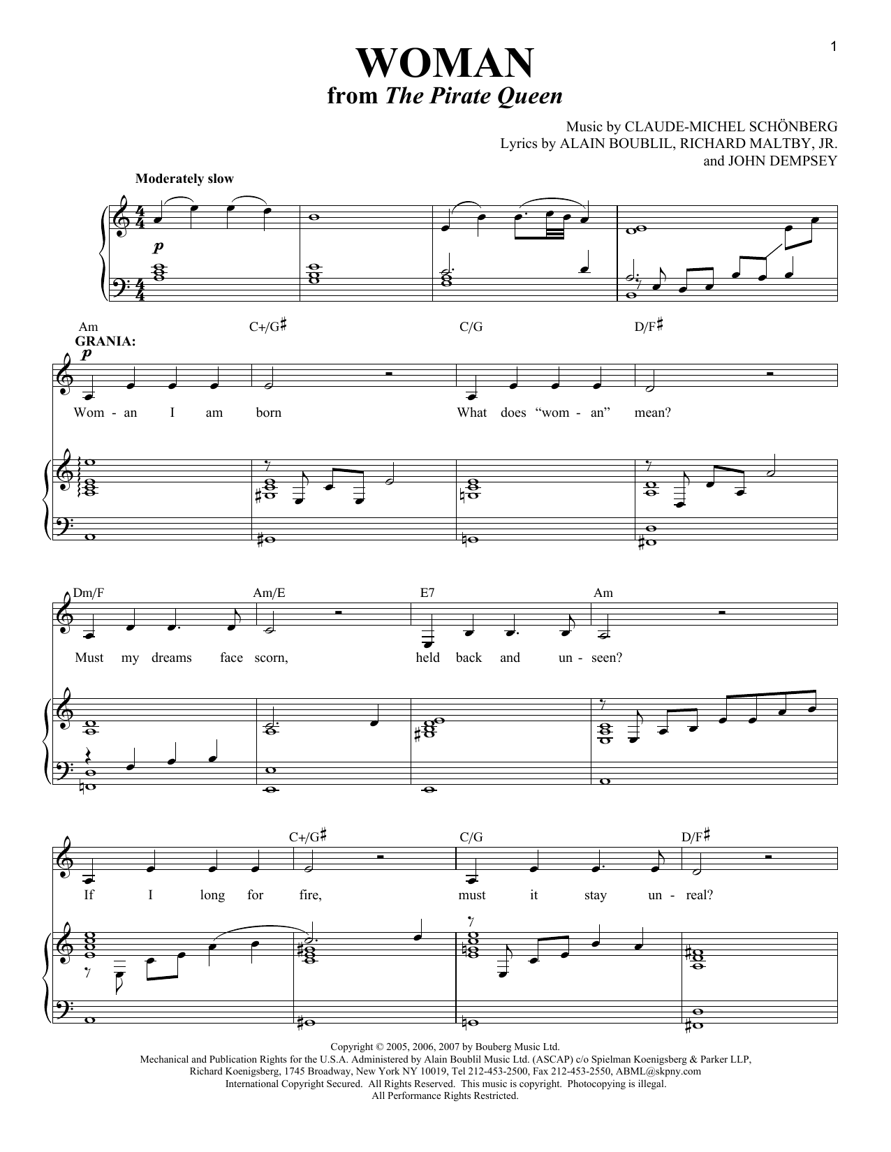 Alain Boublil Woman Sheet Music Notes & Chords for Piano, Vocal & Guitar (Right-Hand Melody) - Download or Print PDF