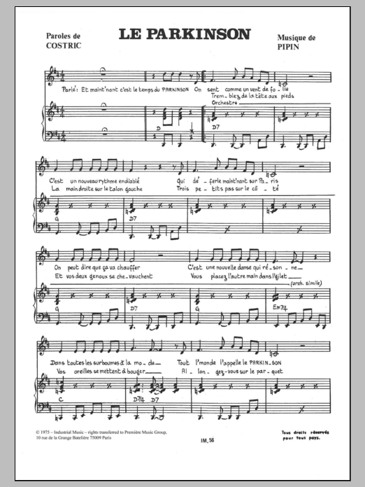Alain Ranval Le Parkinson Sheet Music Notes & Chords for Piano & Vocal - Download or Print PDF