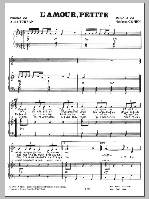 Alain Turban Amour Petite Sheet Music Notes & Chords for Piano & Vocal - Download or Print PDF
