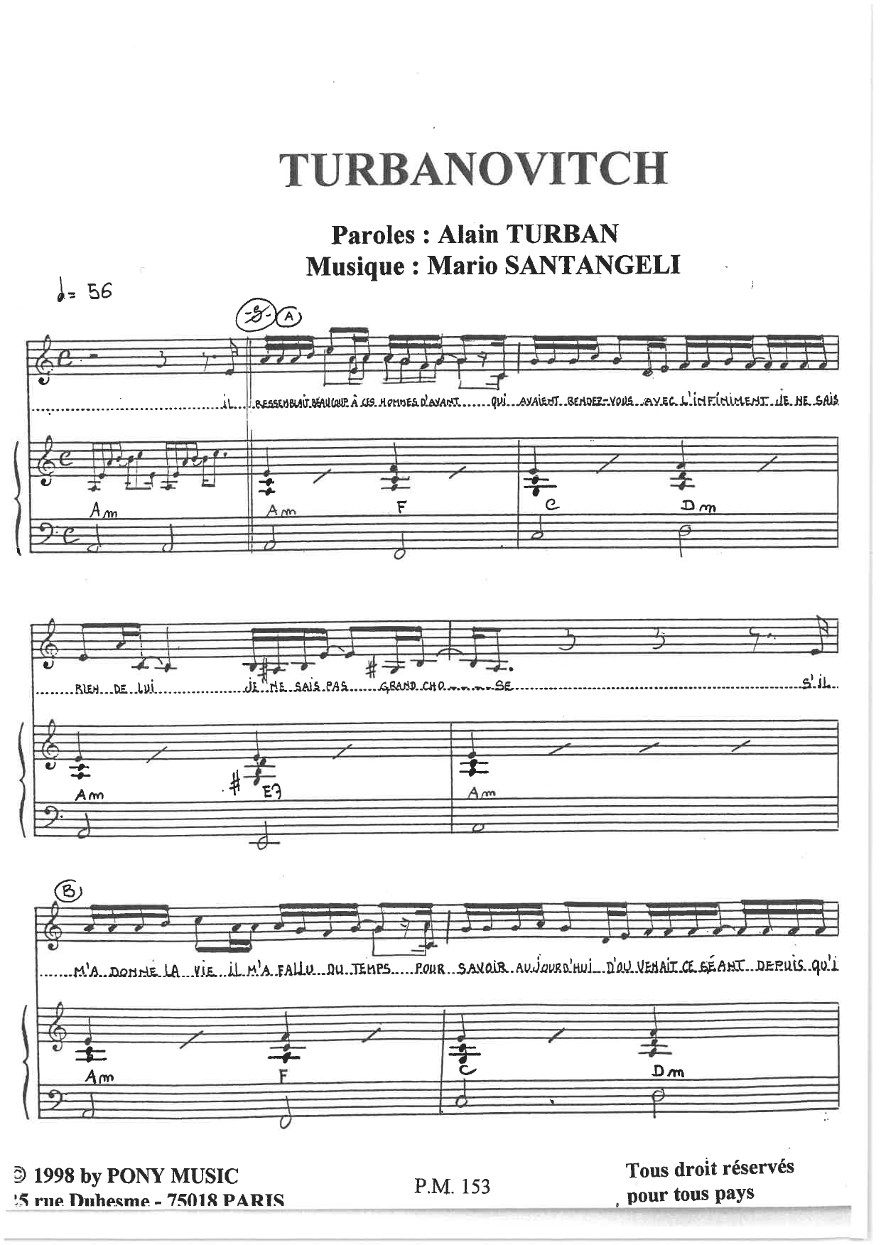 Alain Turban and Mario Santangeli Turbanovitch Sheet Music Notes & Chords for Piano & Vocal - Download or Print PDF