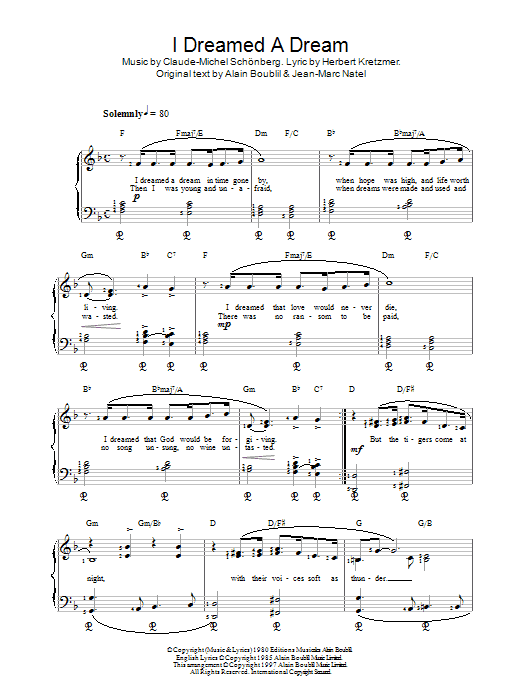 I Dreamed A Dream (from Les Miserables) sheet music