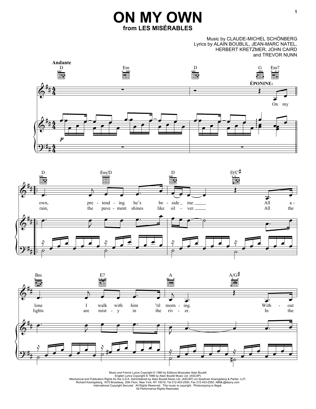 On My Own (from Les Miserables) sheet music