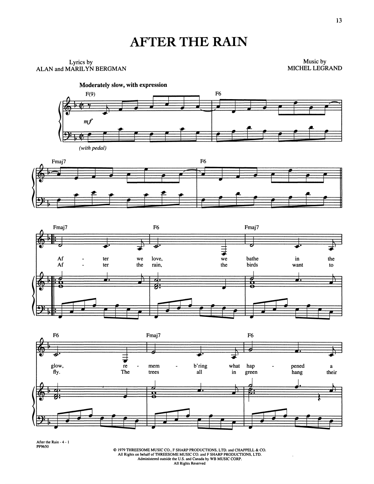 Alan and Marilyn Bergman and Michel Legrand After The Rain Sheet Music Notes & Chords for Piano, Vocal & Guitar Chords (Right-Hand Melody) - Download or Print PDF