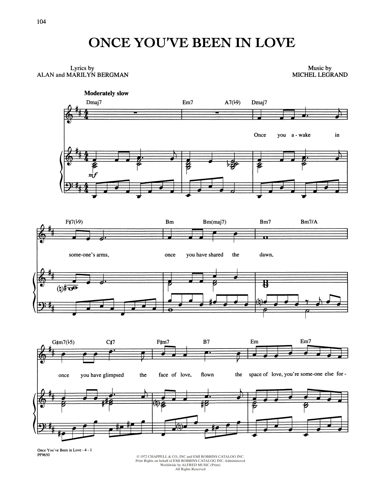 Alan and Marilyn Bergman and Michel Legrand Once You've Been In Love Sheet Music Notes & Chords for Piano, Vocal & Guitar Chords (Right-Hand Melody) - Download or Print PDF