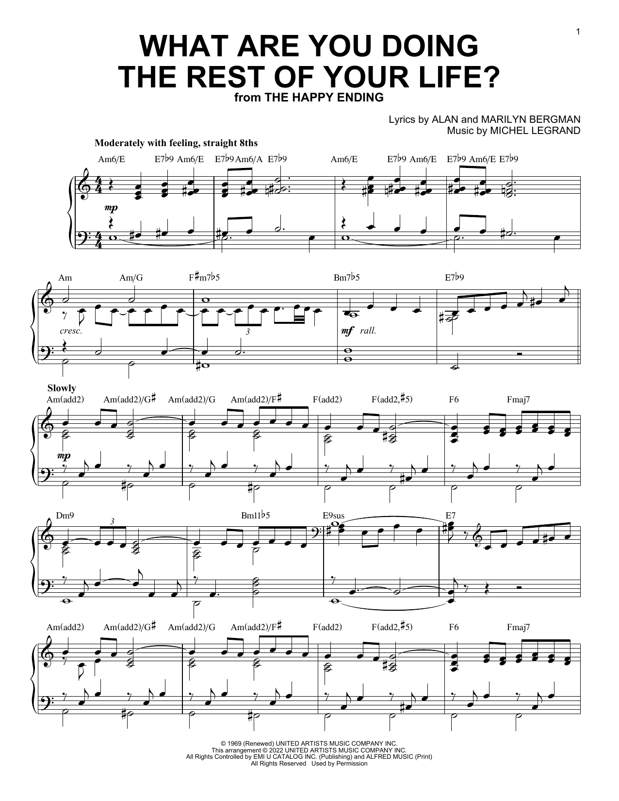 Alan and Marilyn Bergman and Michel Legrand What Are You Doing The Rest Of Your Life? [Jazz version] (arr. Brent Edstrom) Sheet Music Notes & Chords for Piano Solo - Download or Print PDF