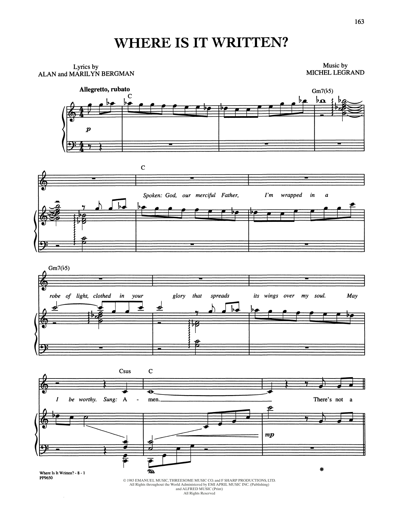 Alan and Marilyn Bergman and Michel Legrand Where Is It Written? Sheet Music Notes & Chords for Piano, Vocal & Guitar Chords (Right-Hand Melody) - Download or Print PDF