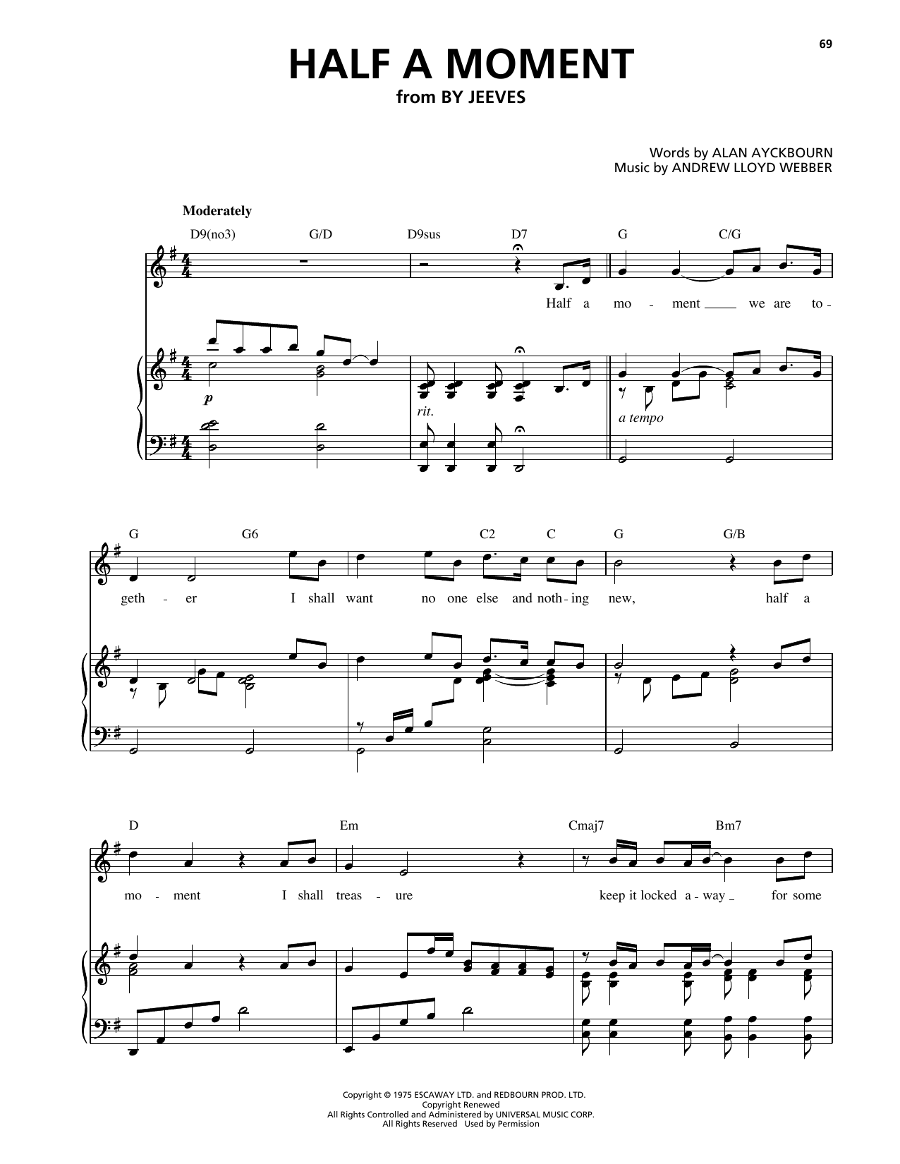 Alan Ayckbourn Half A Moment (from By Jeeves) Sheet Music Notes & Chords for Piano, Vocal & Guitar Chords (Right-Hand Melody) - Download or Print PDF Alan Ayckbourn Half A Moment (from By Jeeves) Sheet Music Notes & Chords for Piano, Vocal & Guitar Chords (Right-Hand Melody) - Download or Print PDF