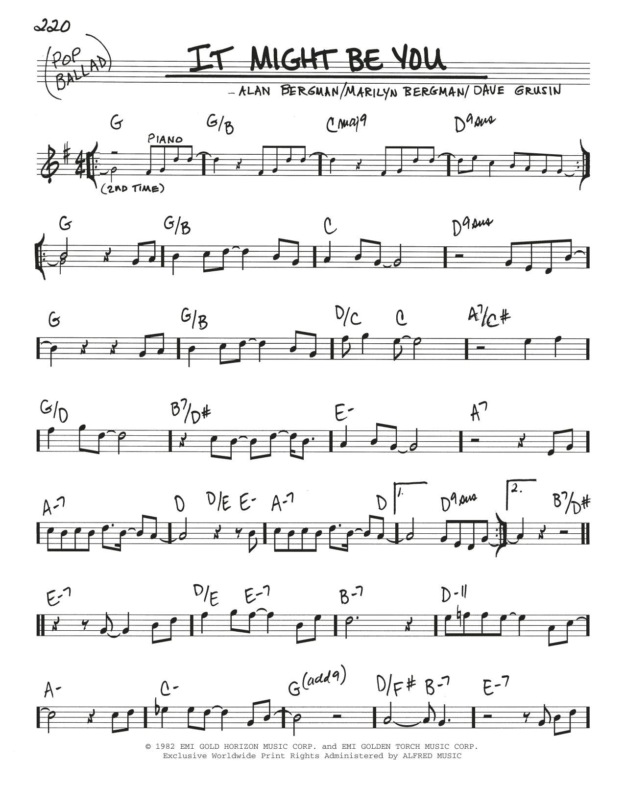 Alan Bergman It Might Be You Sheet Music Notes & Chords for Real Book – Melody & Chords - Download or Print PDF