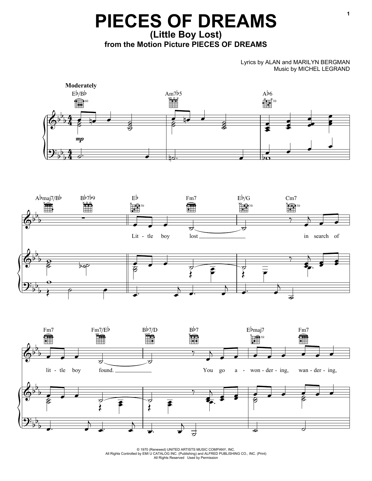 Alan Bergman Pieces Of Dreams (Little Boy Lost) Sheet Music Notes & Chords for Real Book – Melody & Chords - Download or Print PDF
