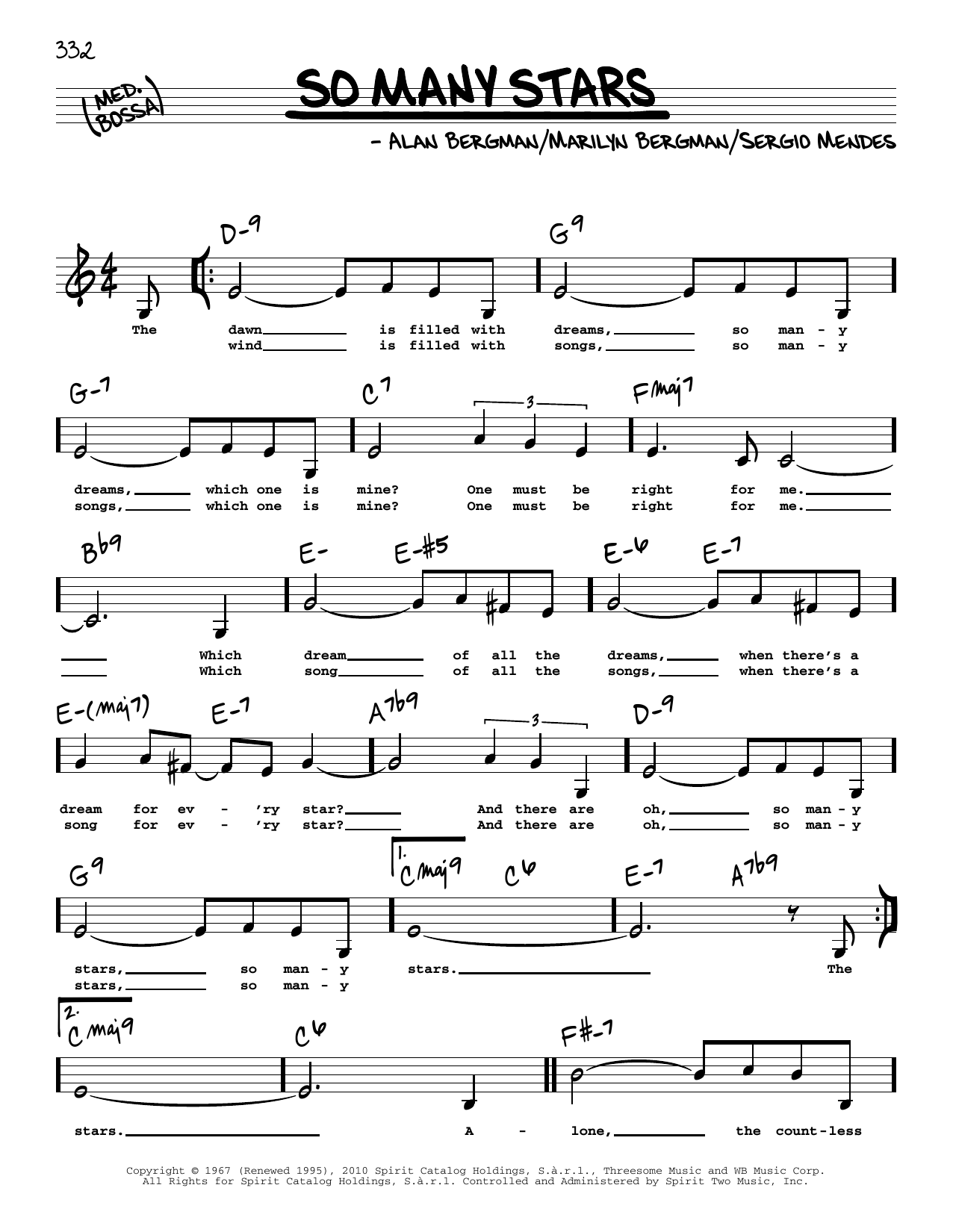 Alan Bergman So Many Stars (Low Voice) Sheet Music Notes & Chords for Real Book – Melody, Lyrics & Chords - Download or Print PDF